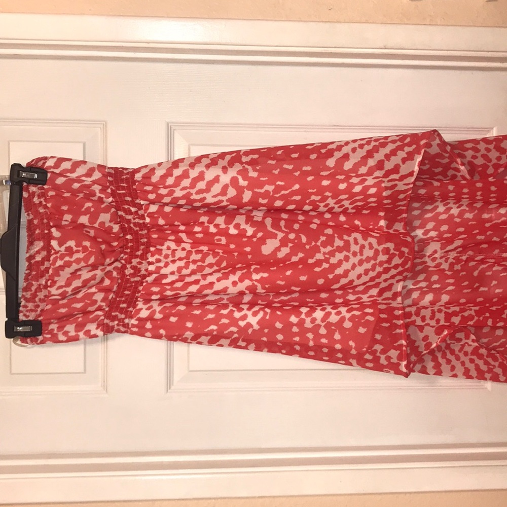 White/Orange high low strapless dress